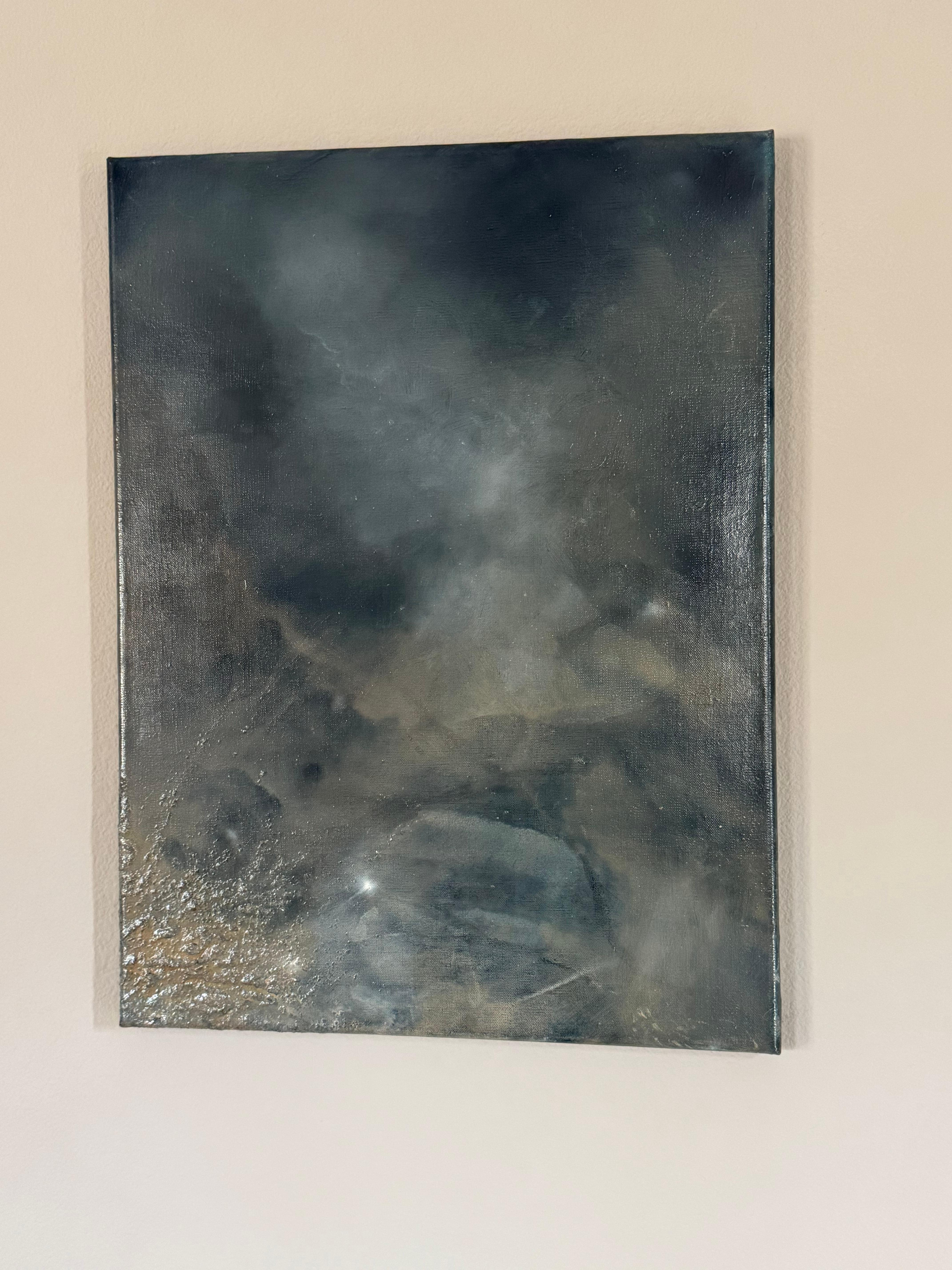 Magnifique peinture à l'huile avec des gris sombres et du mica par Katherine Filice en vente 2