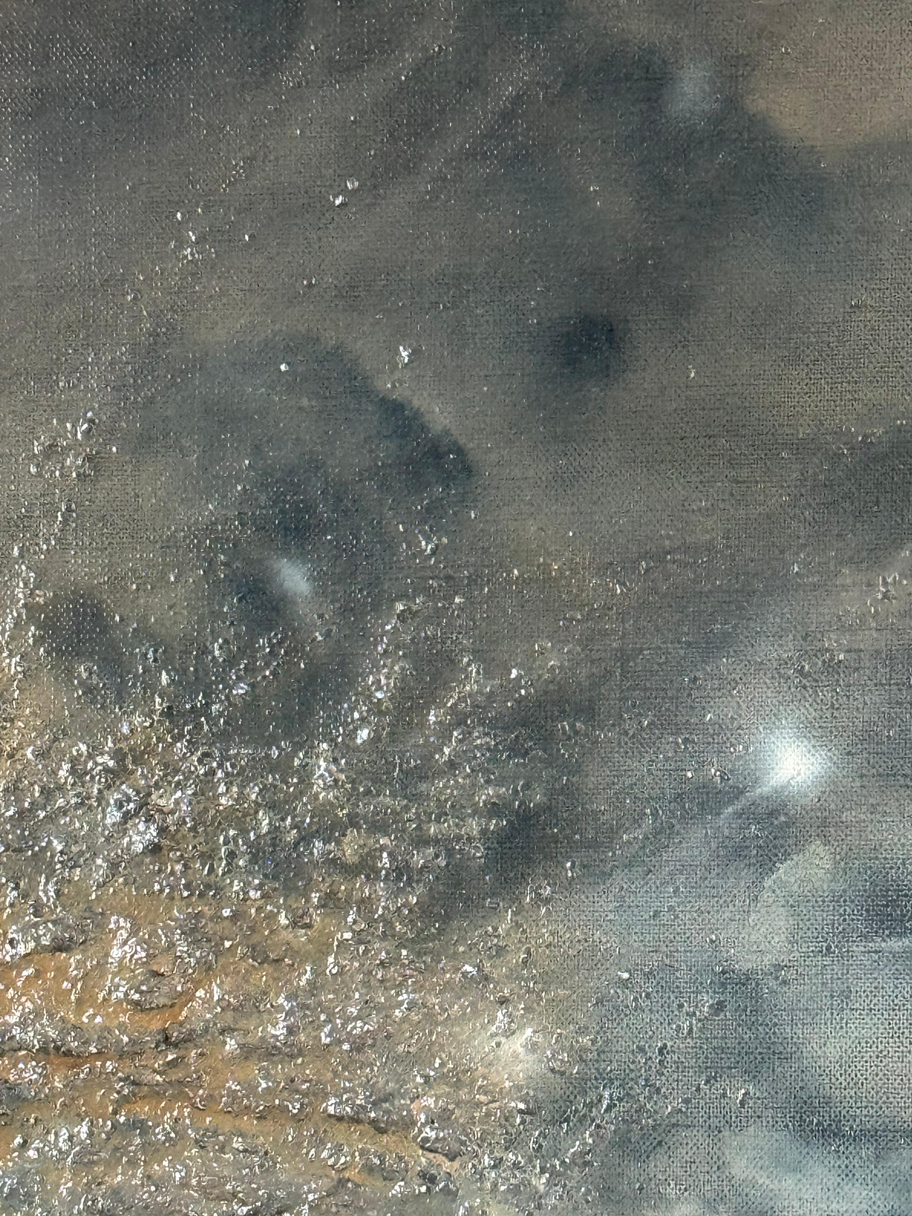 Magnifique peinture à l'huile avec des gris sombres et du mica par Katherine Filice en vente 3