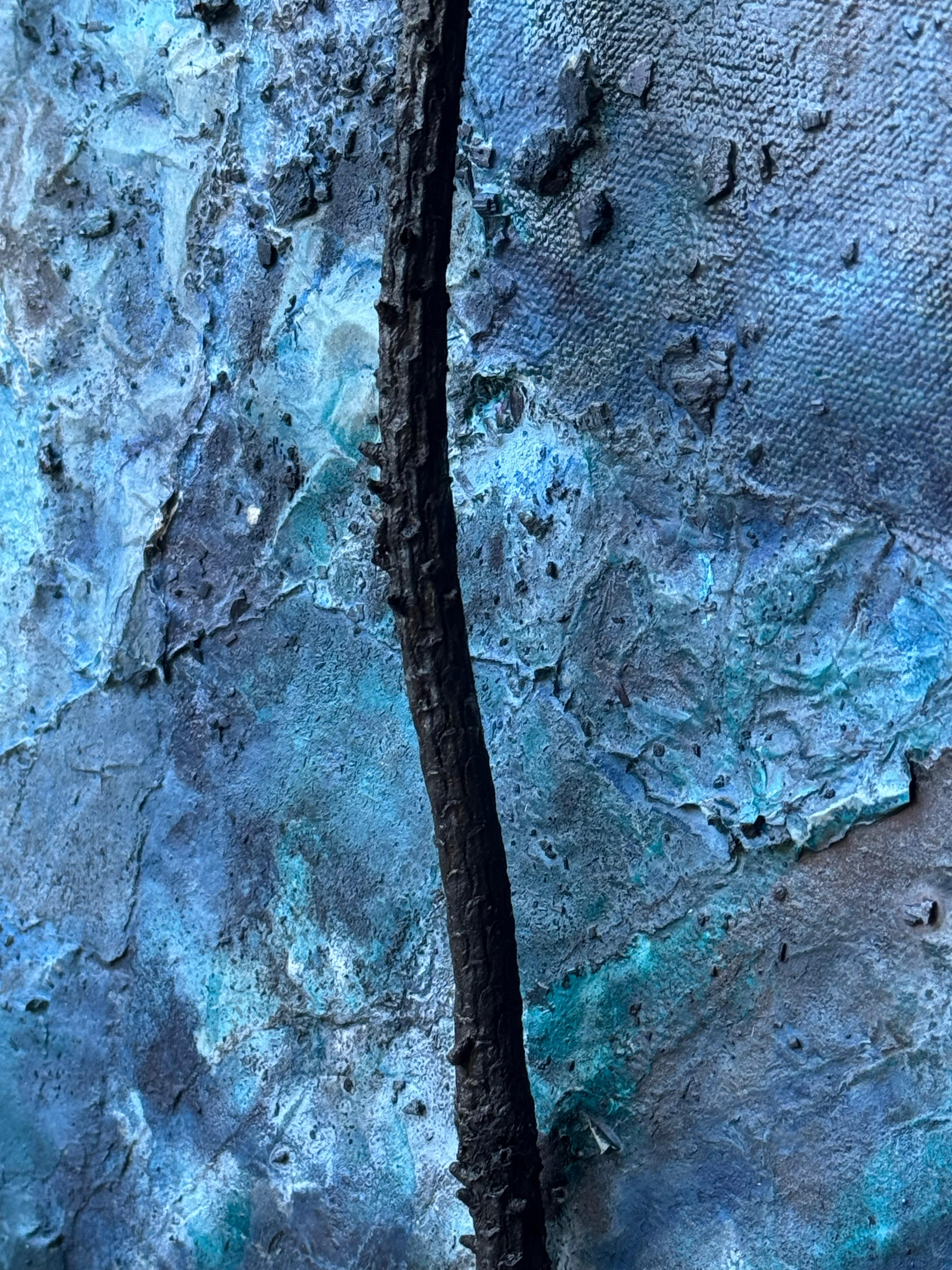 Hiding on Saturn (No. 2) A gorgeous forestal blue dimensional framed painting For Sale 6