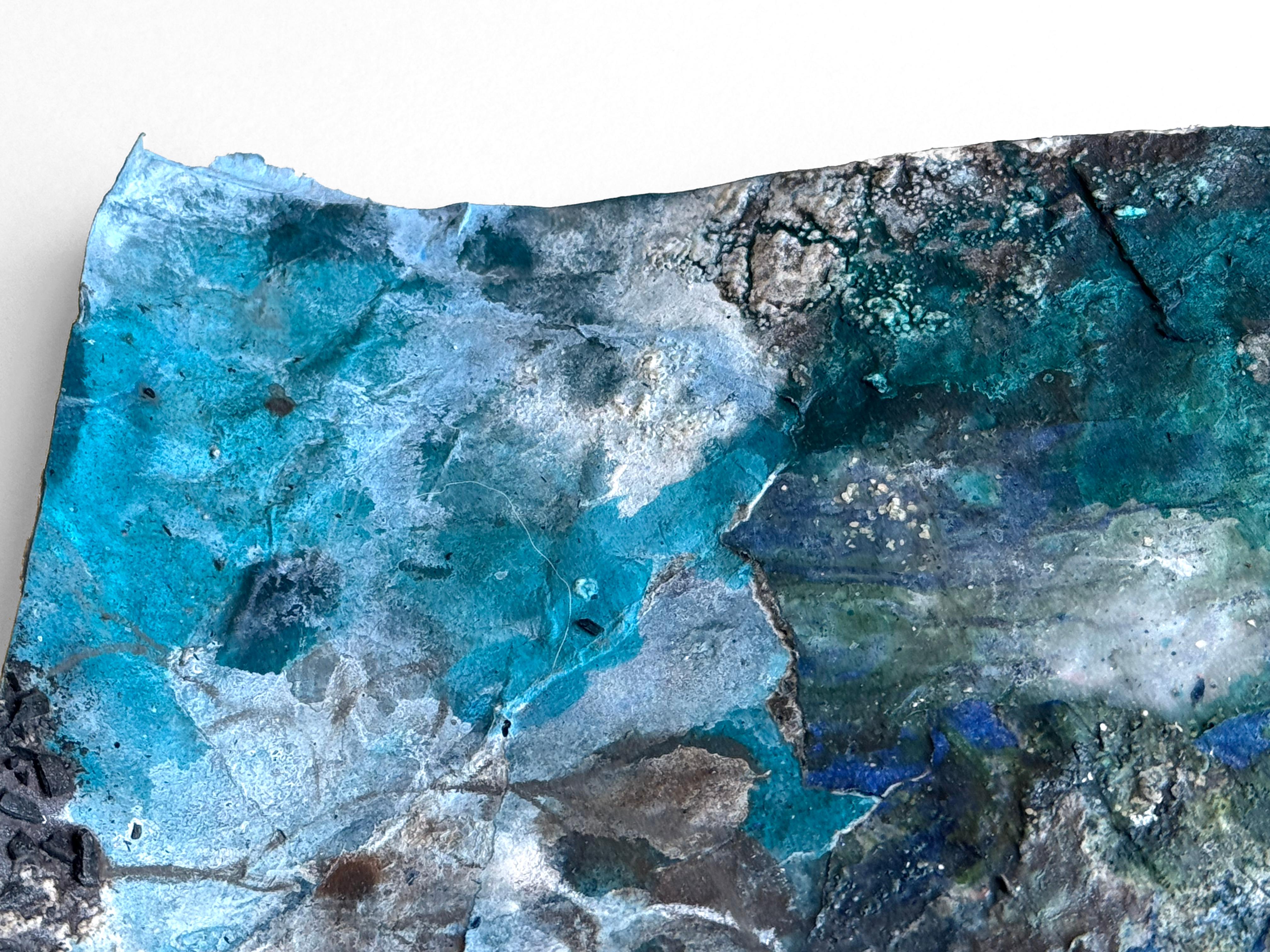Hiding on Saturn (No. 2) A gorgeous forestal blue dimensional framed painting For Sale 9