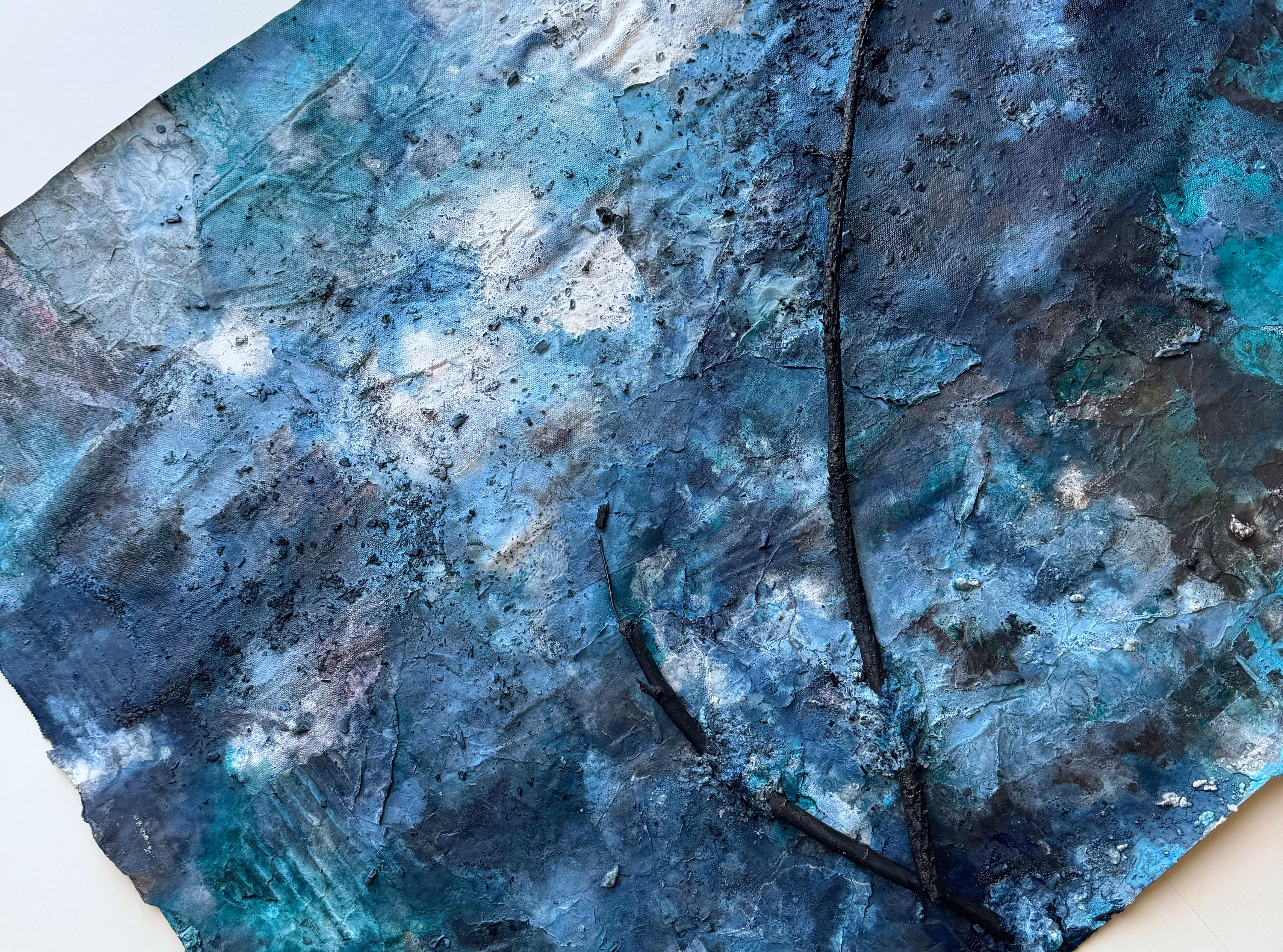 Hiding on Saturn (No. 2) A gorgeous forestal blue dimensional framed painting For Sale 11