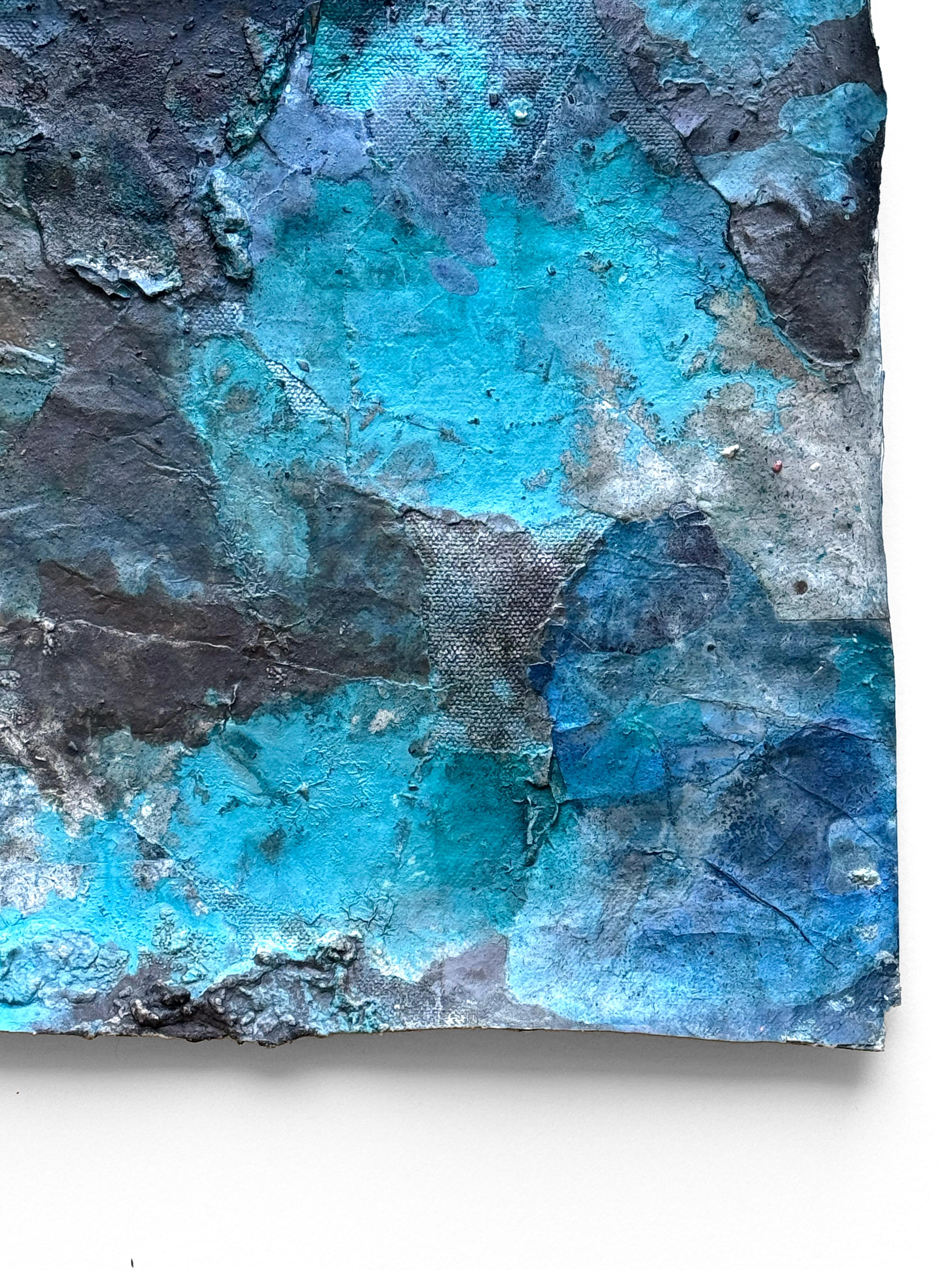 Hiding on Saturn (No. 2) A gorgeous forestal blue dimensional framed painting For Sale 3