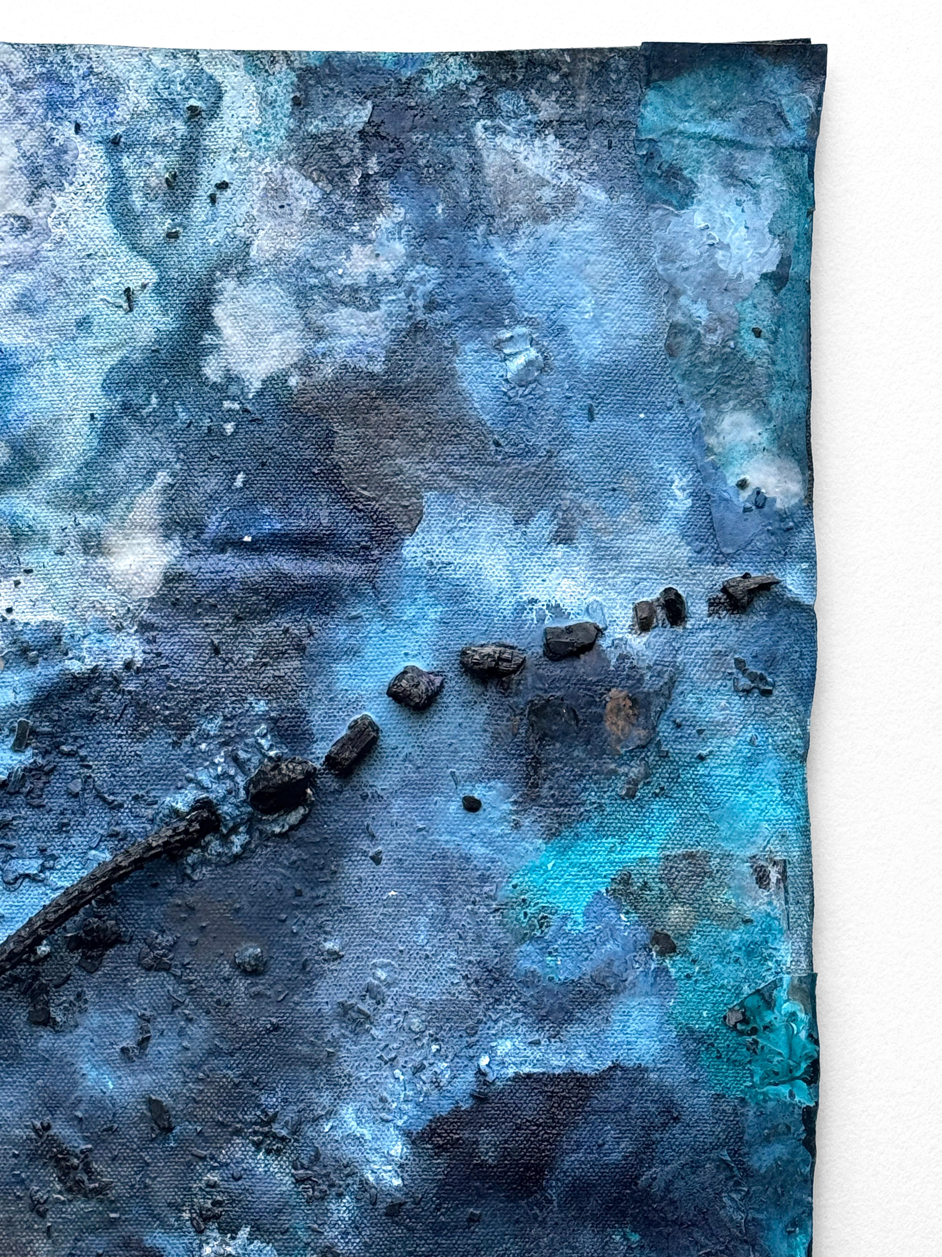 Hiding on Saturn (No. 2) A gorgeous forestal blue dimensional framed painting For Sale 4