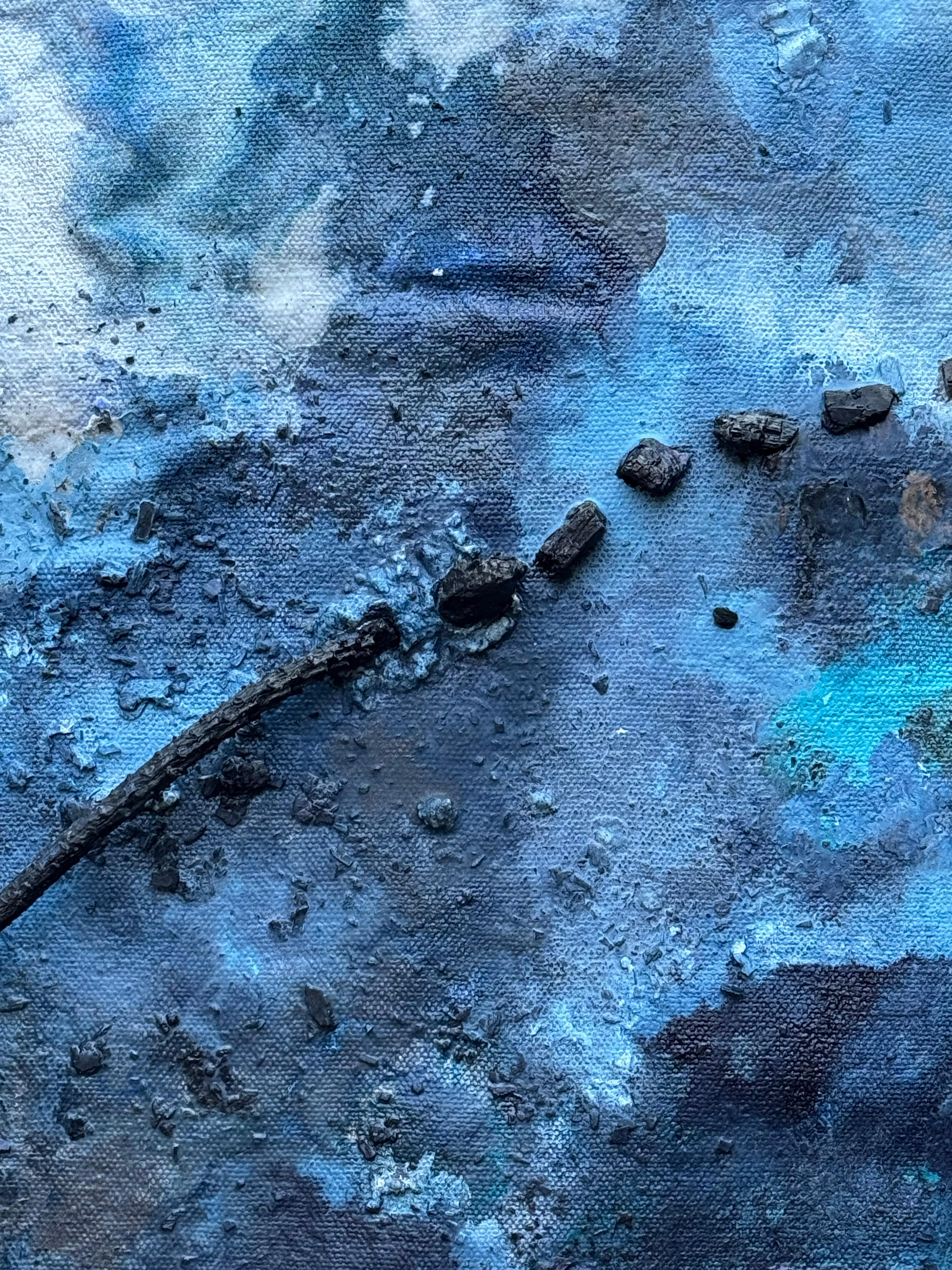 Hiding on Saturn (No. 2) A gorgeous forestal blue dimensional framed painting For Sale 5