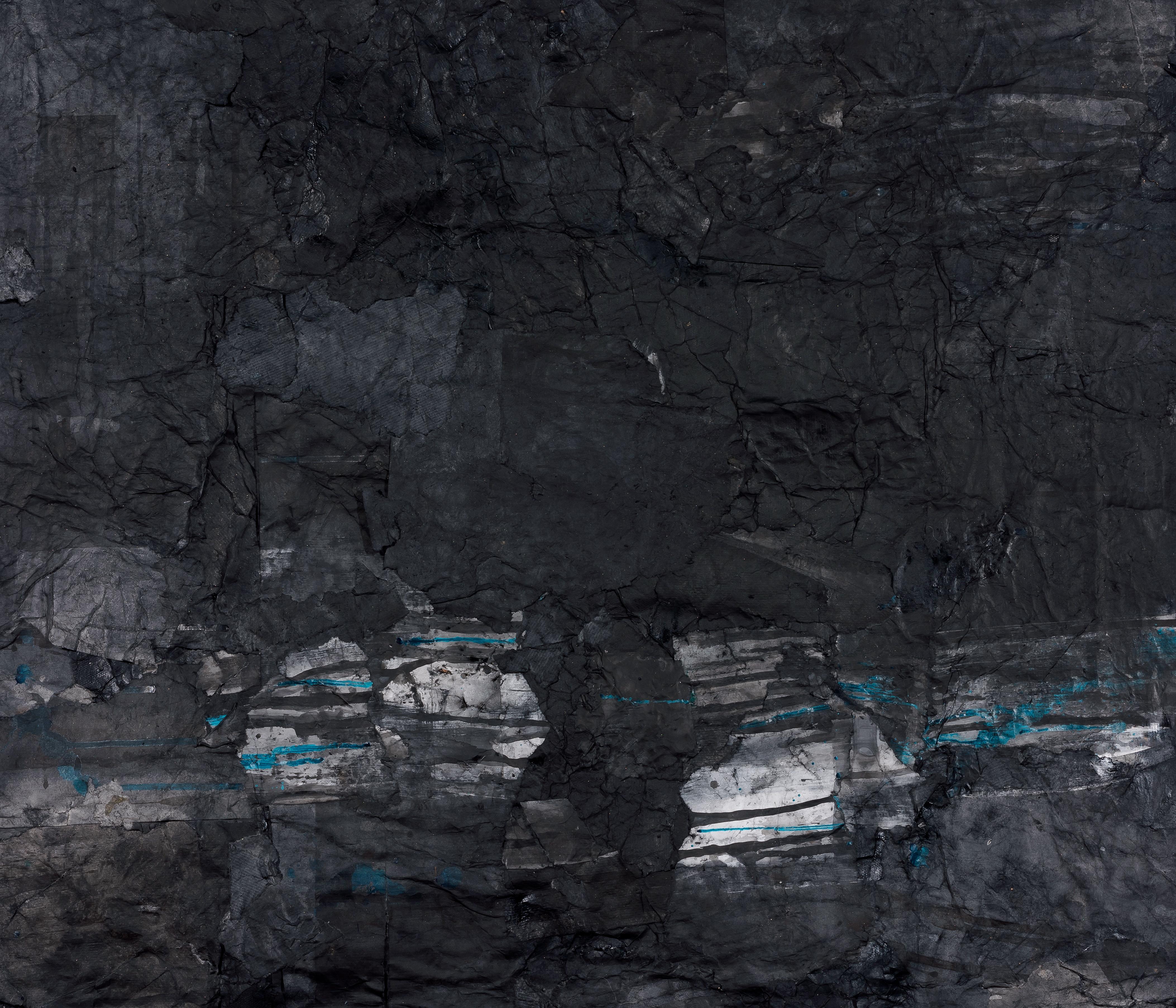 Katherine Filice Abstract Painting - Rubicon - Contemporary Painting w/ Stunning Depth & Pop of Color (Black+Blue)