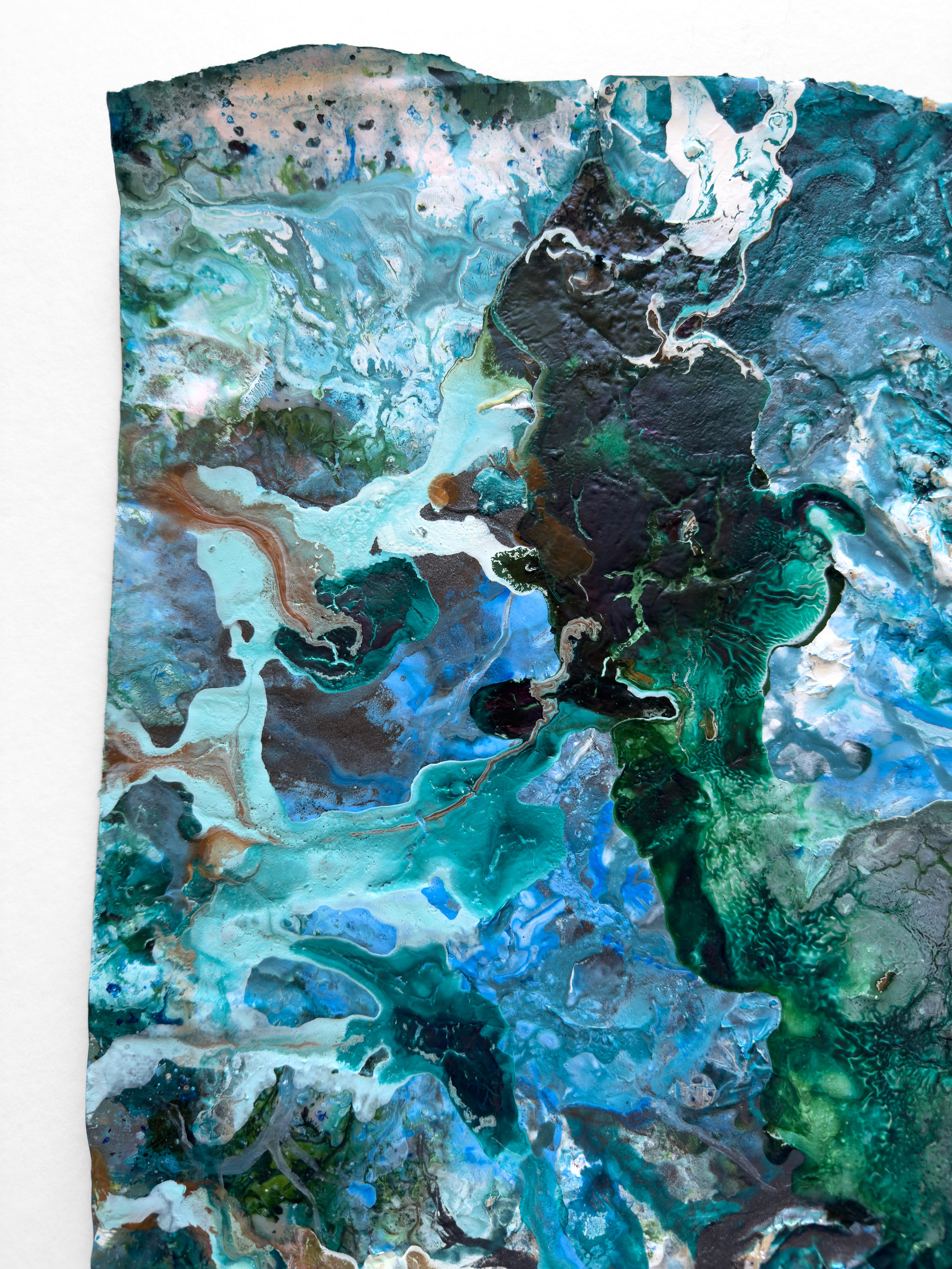 Shinrin Yoku An abstract painting featuring blue, brown and green. (Silber), Abstract Painting, von Katherine Filice