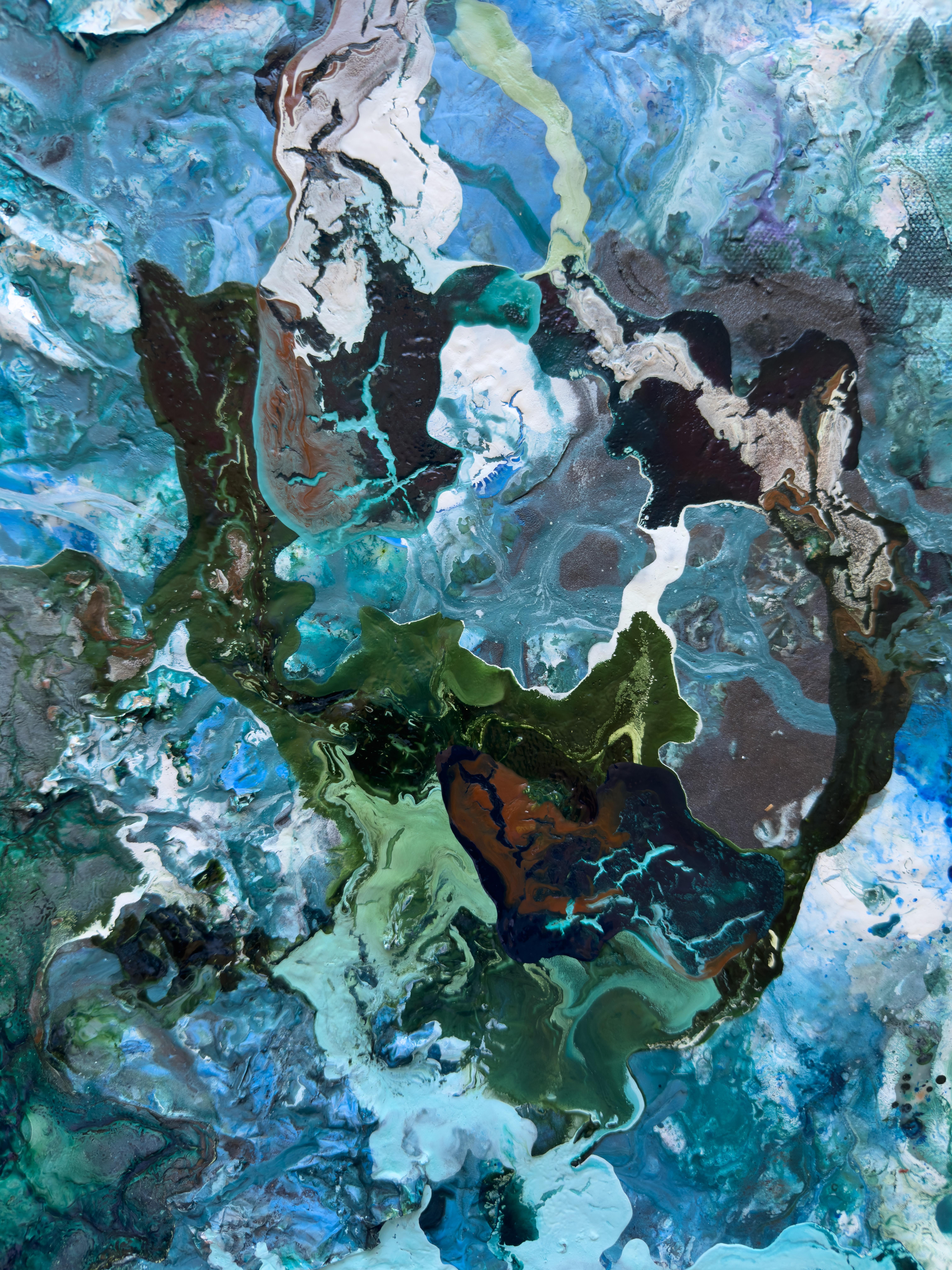 Shinrin Yoku An abstract painting featuring blue, brown and green. im Angebot 1