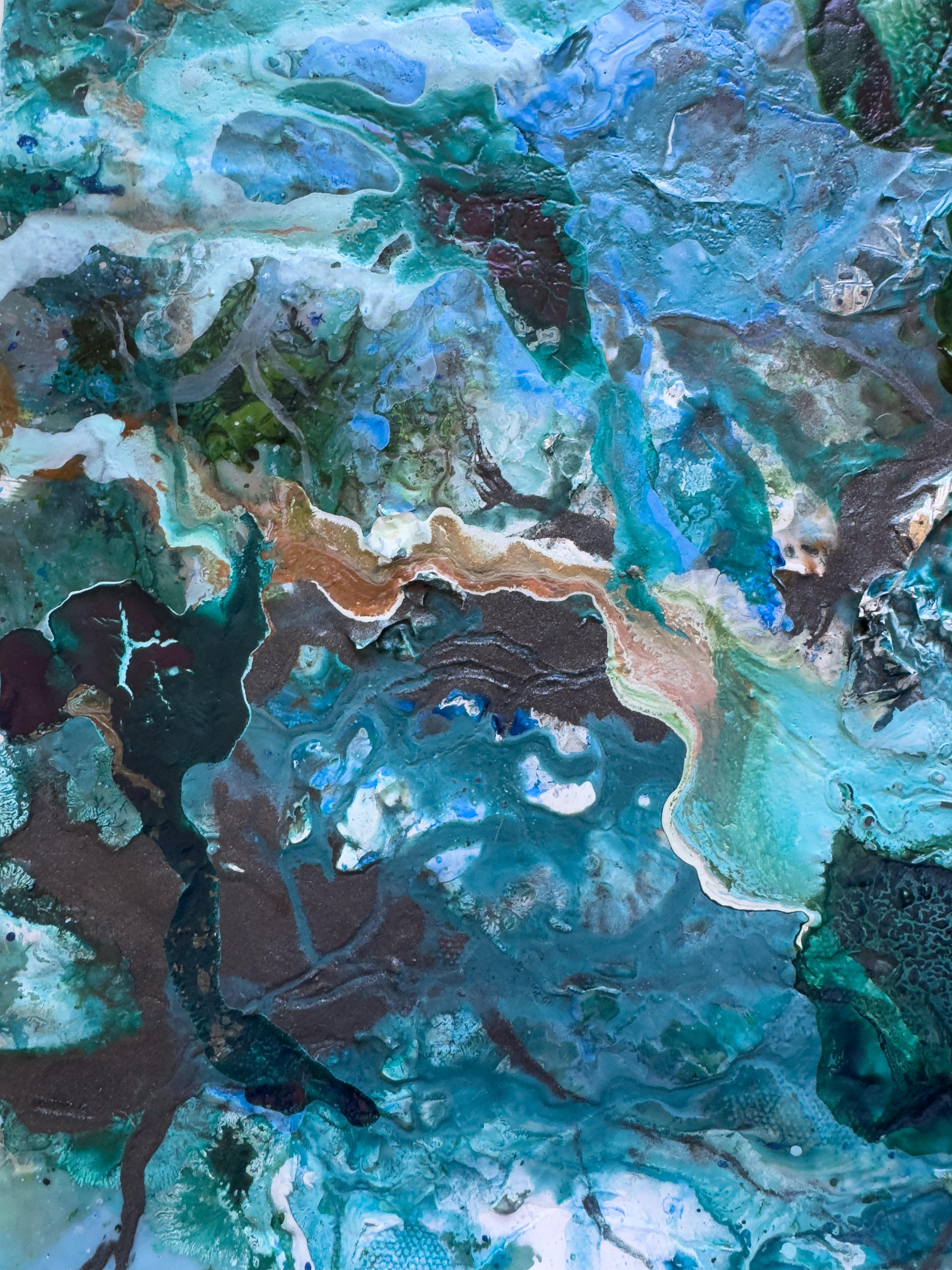 Shinrin Yoku An abstract painting featuring blue, brown and green. im Angebot 2