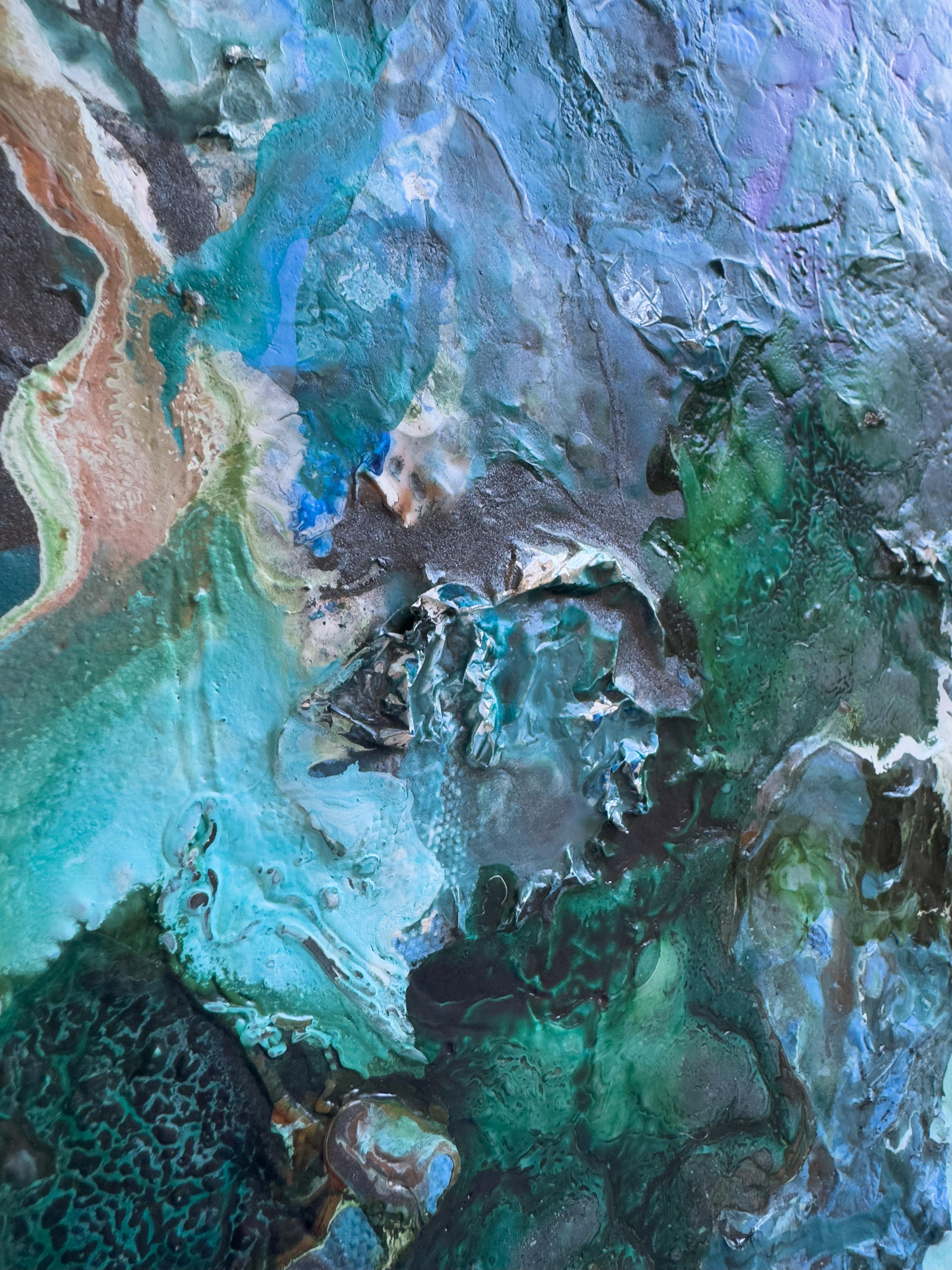 Shinrin Yoku An abstract painting featuring blue, brown and green. im Angebot 3