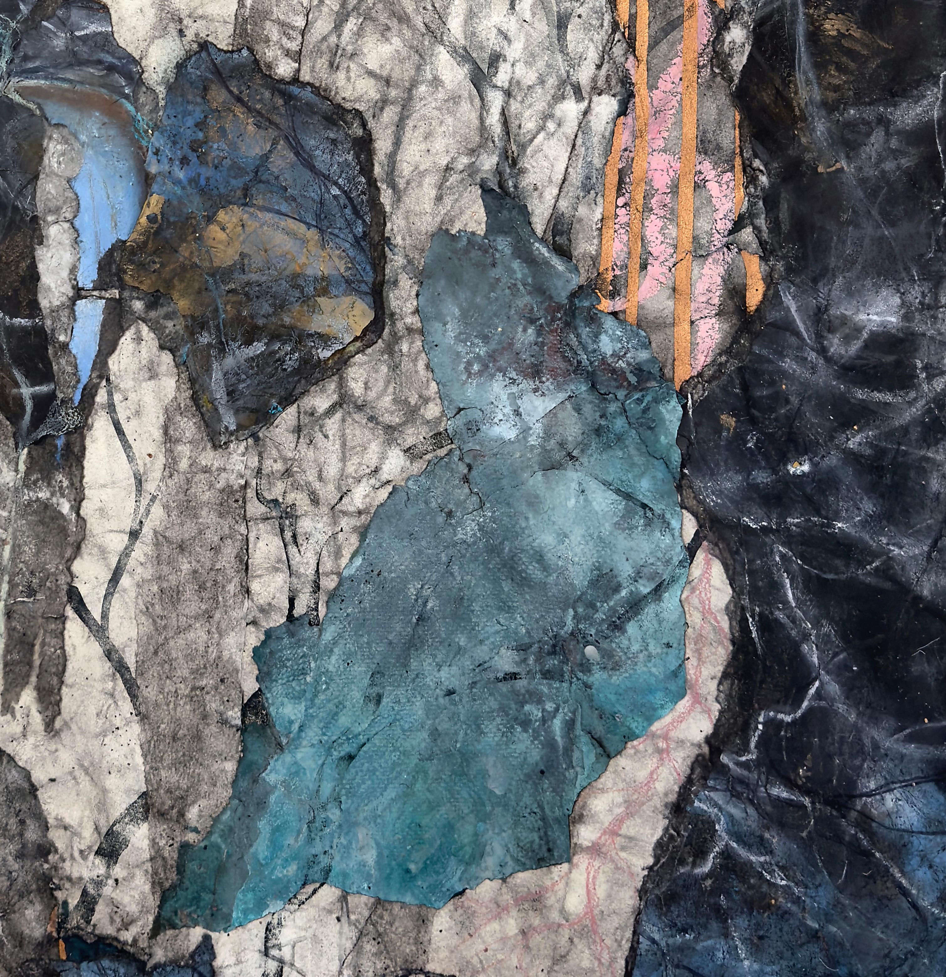 Spirit Guide (No. 2) Abstracted blue butterflies with gold and gray inks For Sale 4
