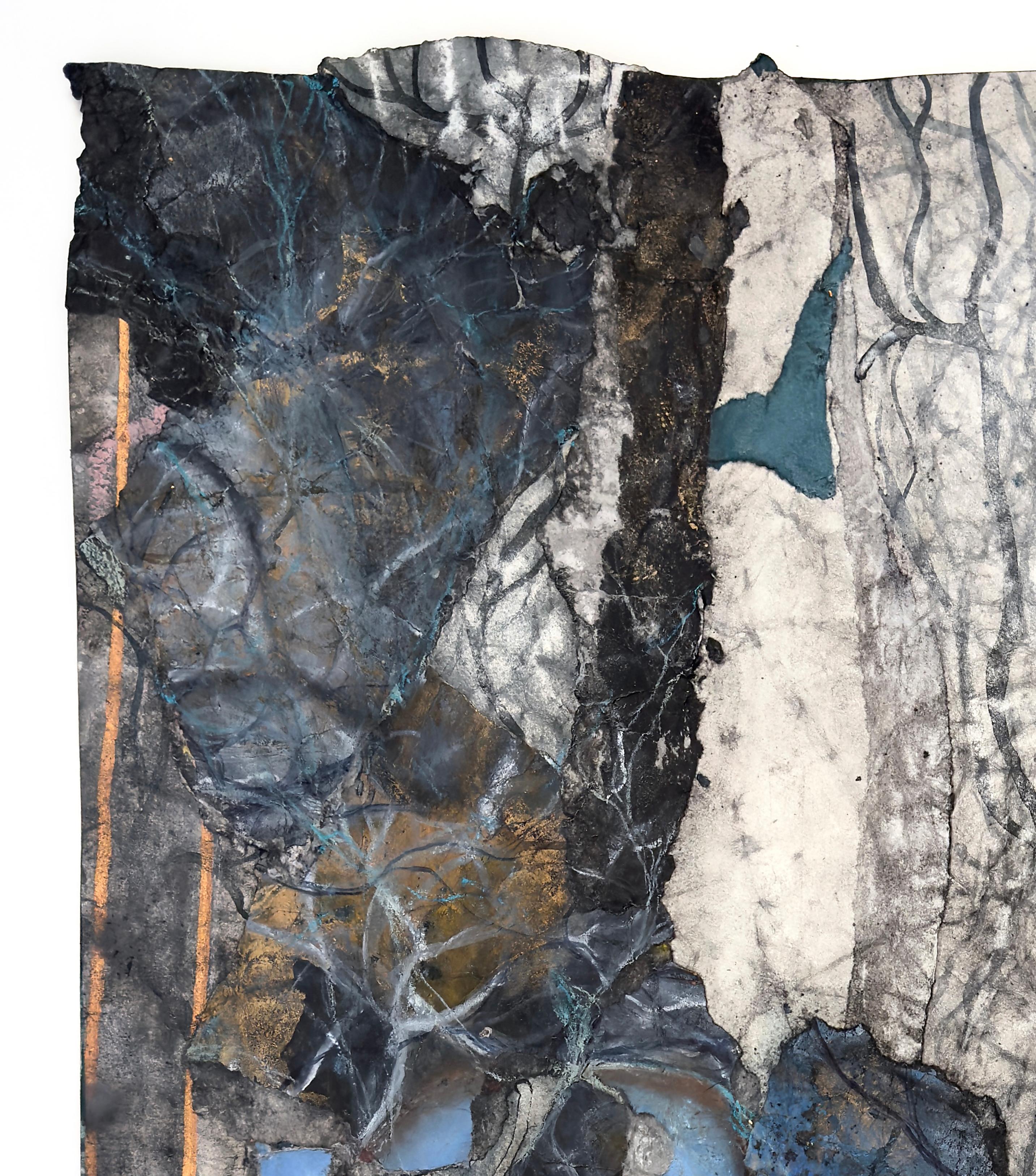 Spirit Guide (No. 2) Abstracted blue butterflies with gold and gray inks For Sale 7