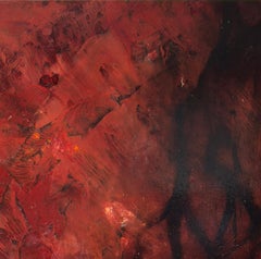 "La corsa contro il vento e il tempo", grande quadro rosso e nero di Katherine Filice