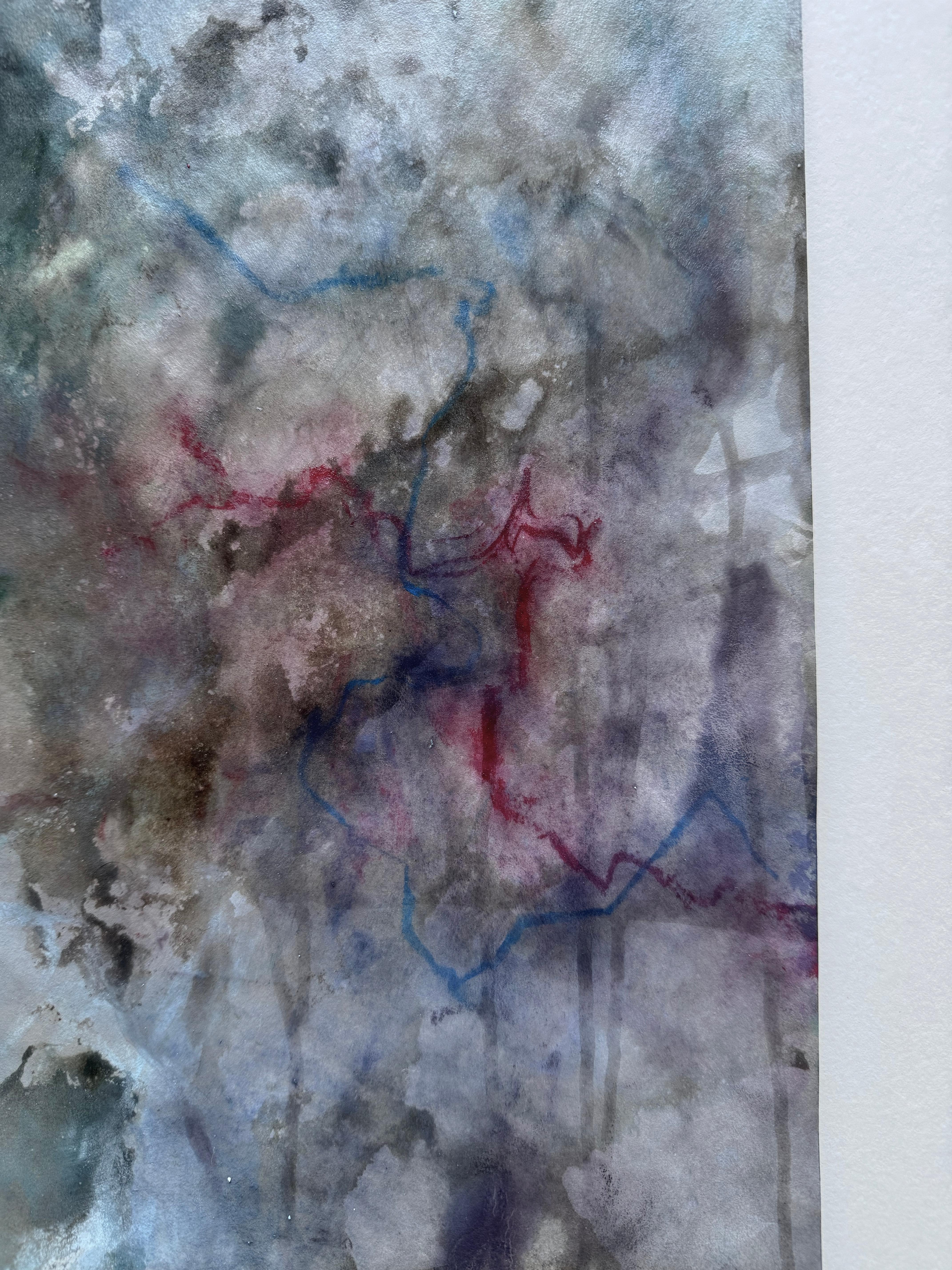 Wayfinding (No. 4) Forest-Inspired Grey Blue & Pink Painting by Katherine Filice For Sale 9