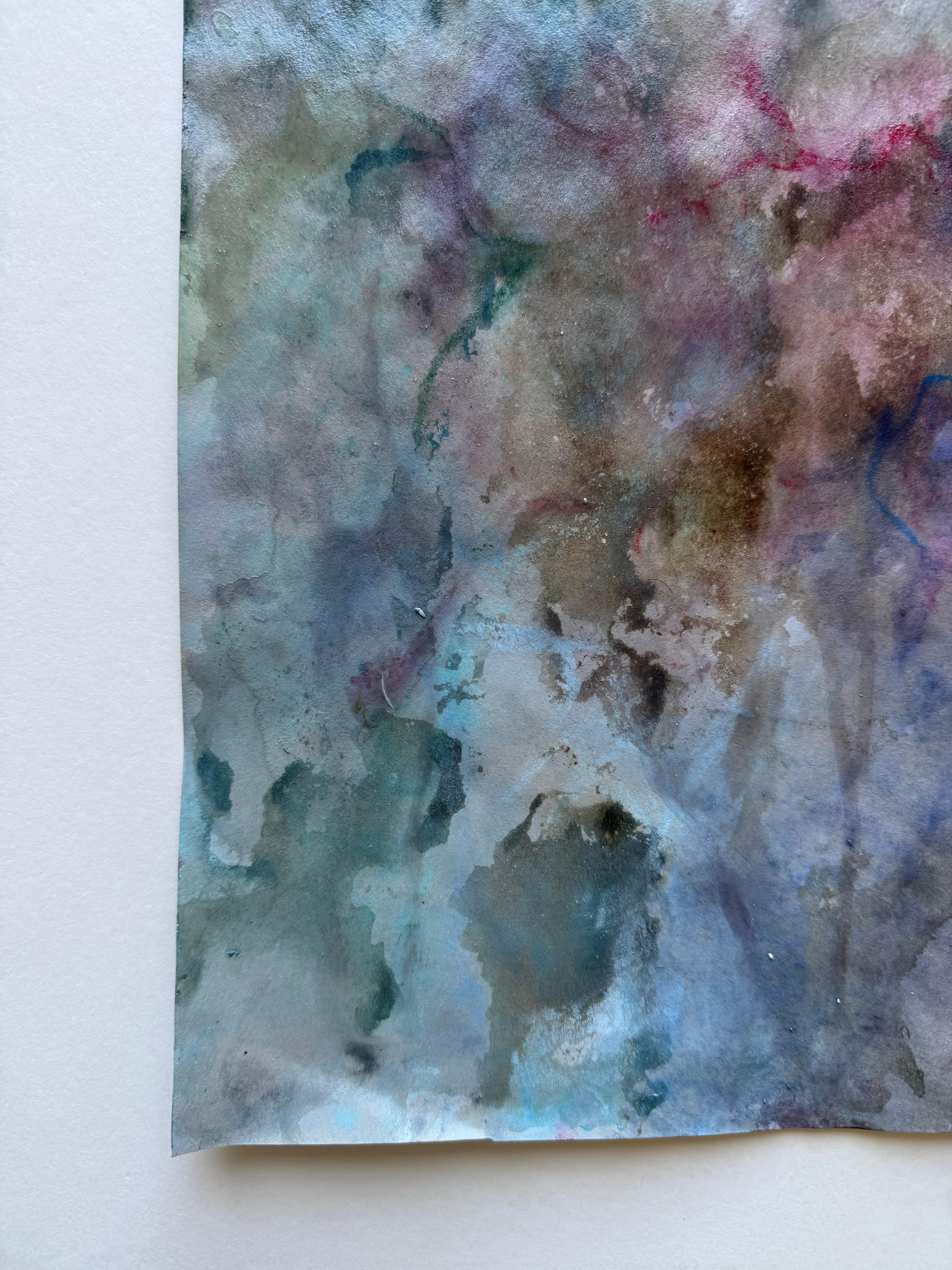 Wayfinding (No. 4) Forest-Inspired Grey Blue & Pink Painting by Katherine Filice For Sale 10