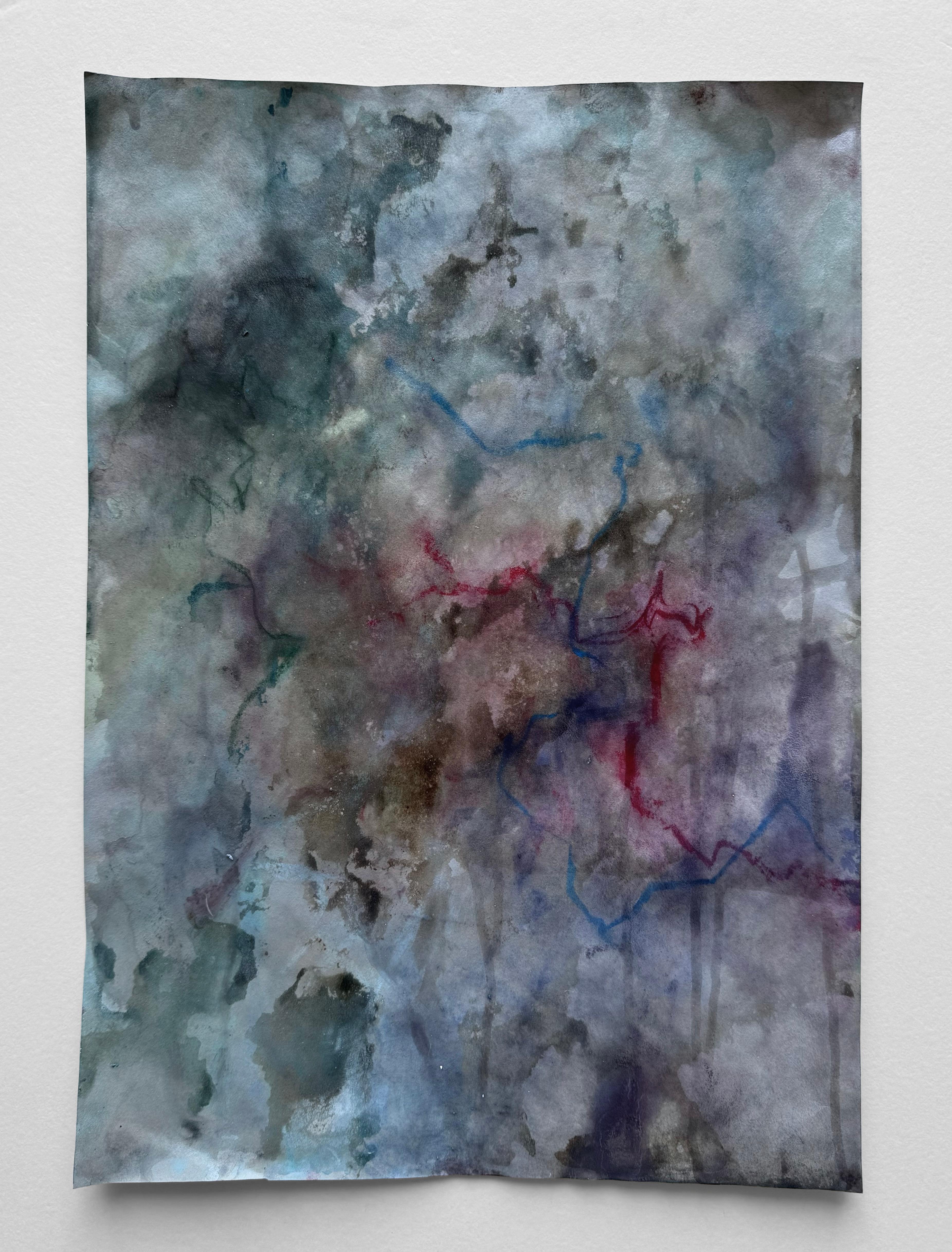 Wayfinding (No. 4) Forest-Inspired Grey Blue & Pink Painting by Katherine Filice For Sale 2