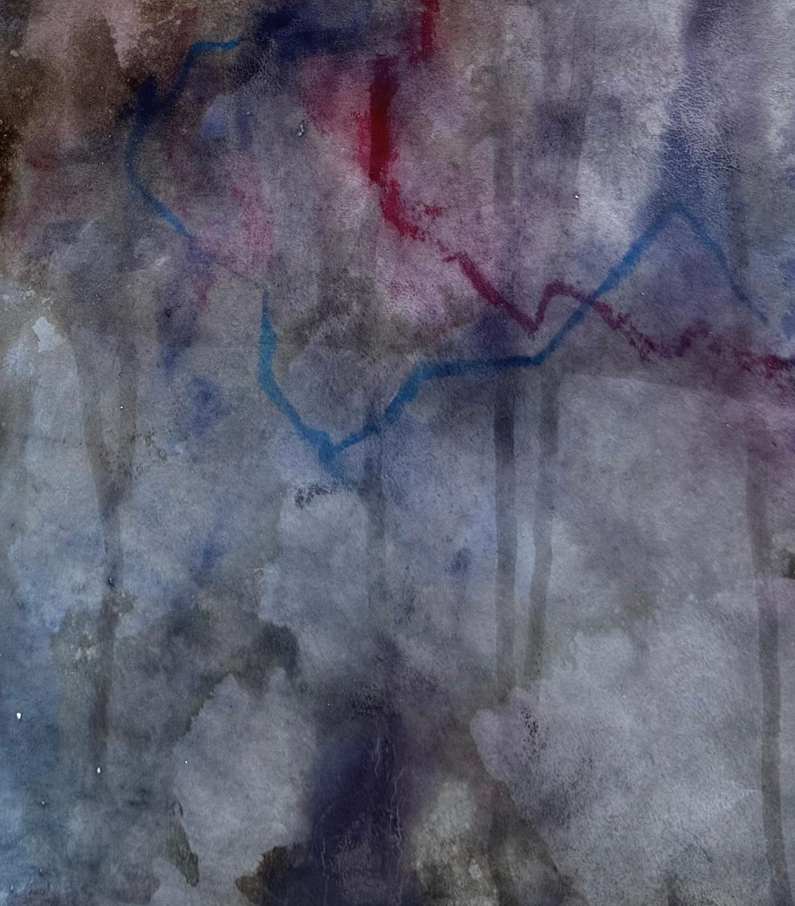 Wayfinding (No. 4) Forest-Inspired Grey Blue & Pink Painting by Katherine Filice For Sale 3