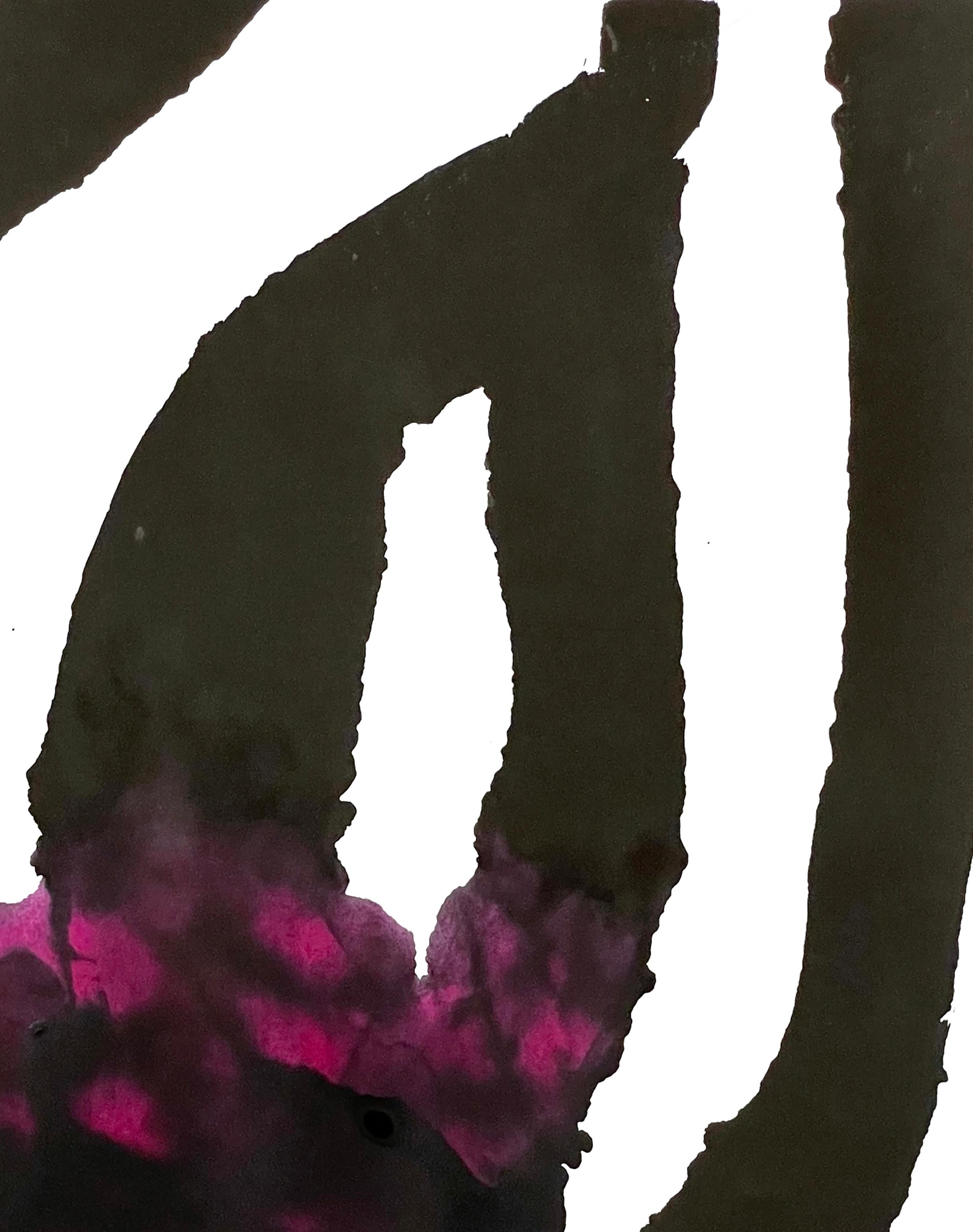 What I Think I Know No. 14 is part of Katherine Filice’s ongoing series exploring intuition and the architecture of thought. Here, sweeping black forms loop and converge around saturated blooms of fuchsia and plum, creating a sense of motion that