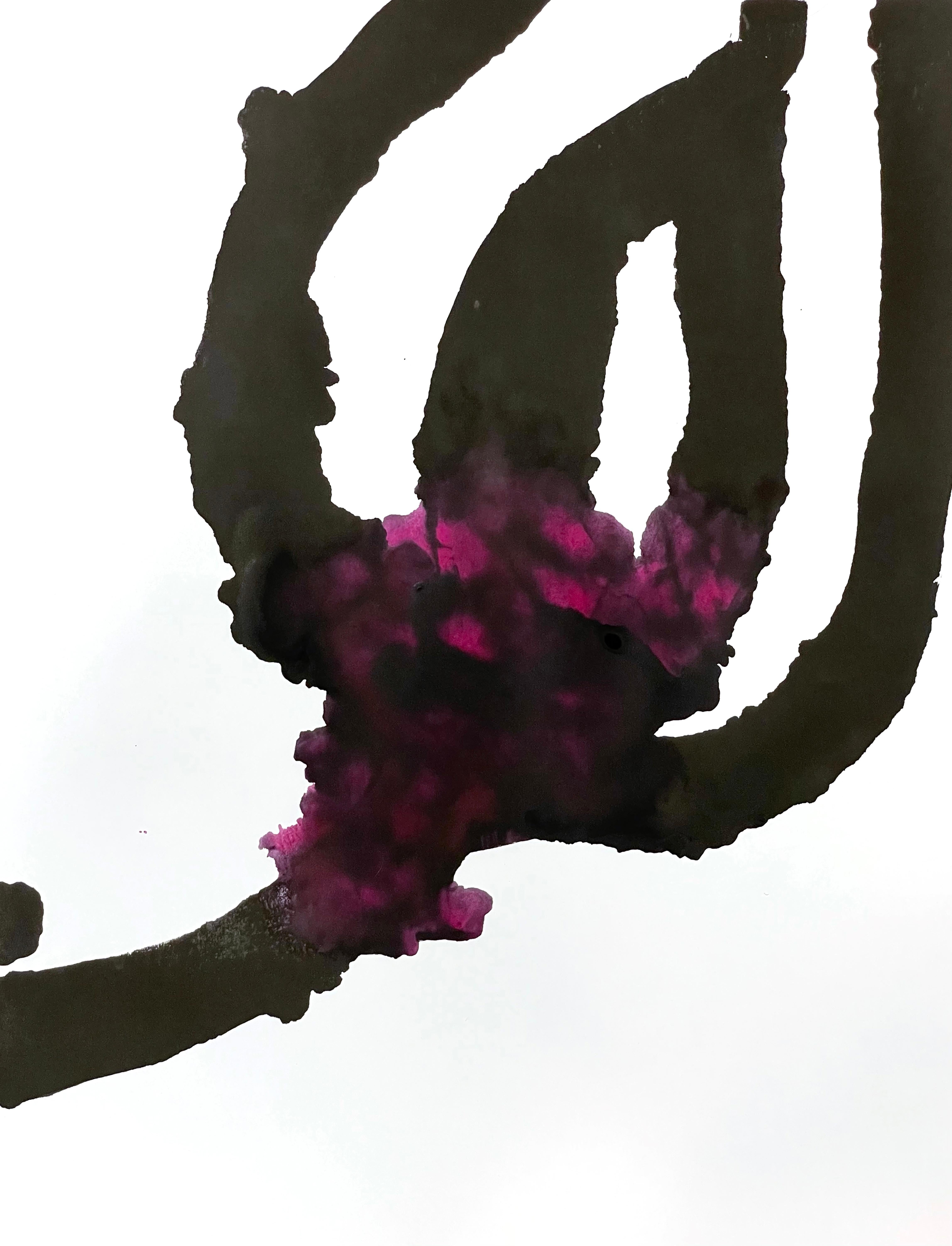 What I Think I Know No. 14 – Black and Fuchsia Ink Abstract by Filice (2021) For Sale 3