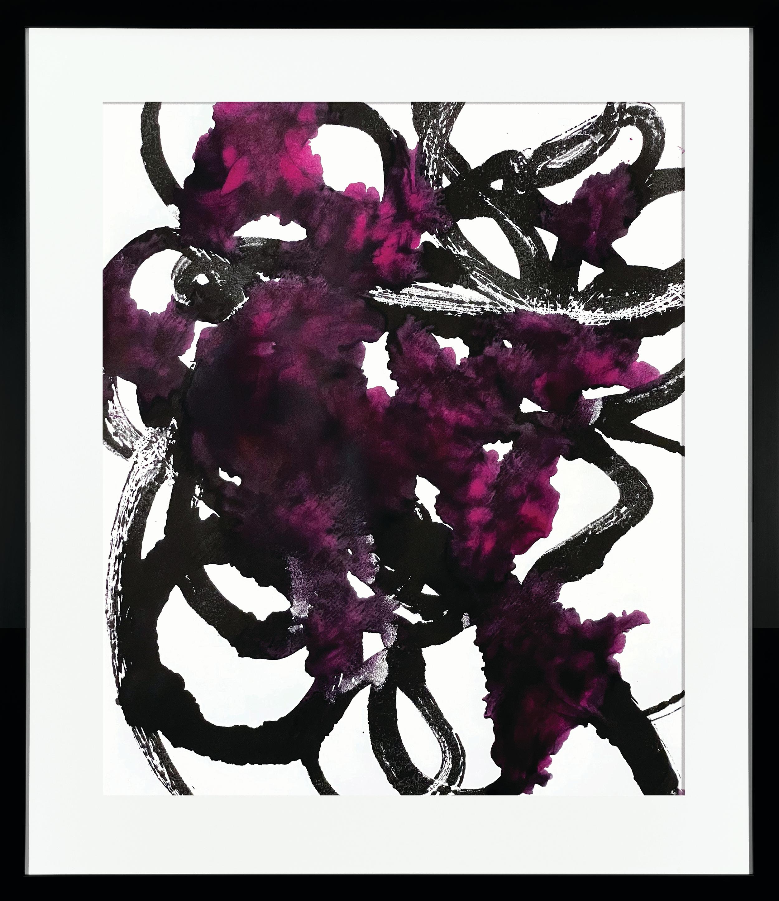 What I Think I Know No. 15 – Abstract Black and Magenta Ink Work (2021) - Contemporary Painting by Katherine Filice