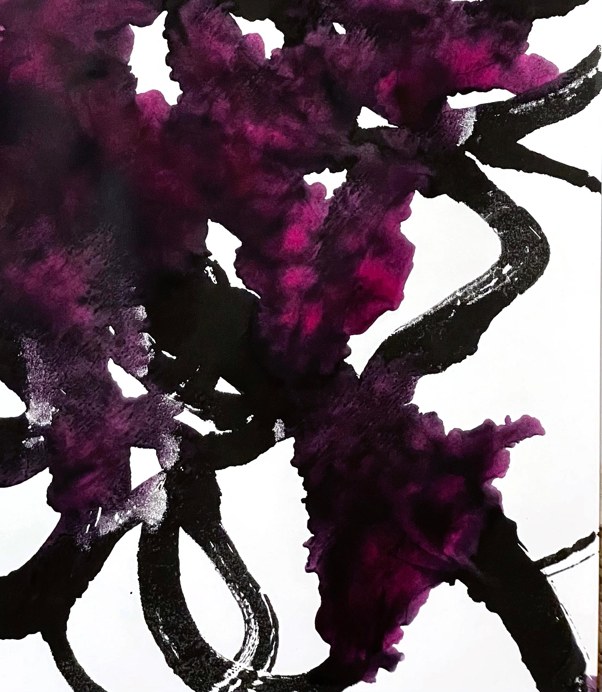 What I Think I Know No. 15 – Abstract Black and Magenta Ink Work (2021) For Sale 1