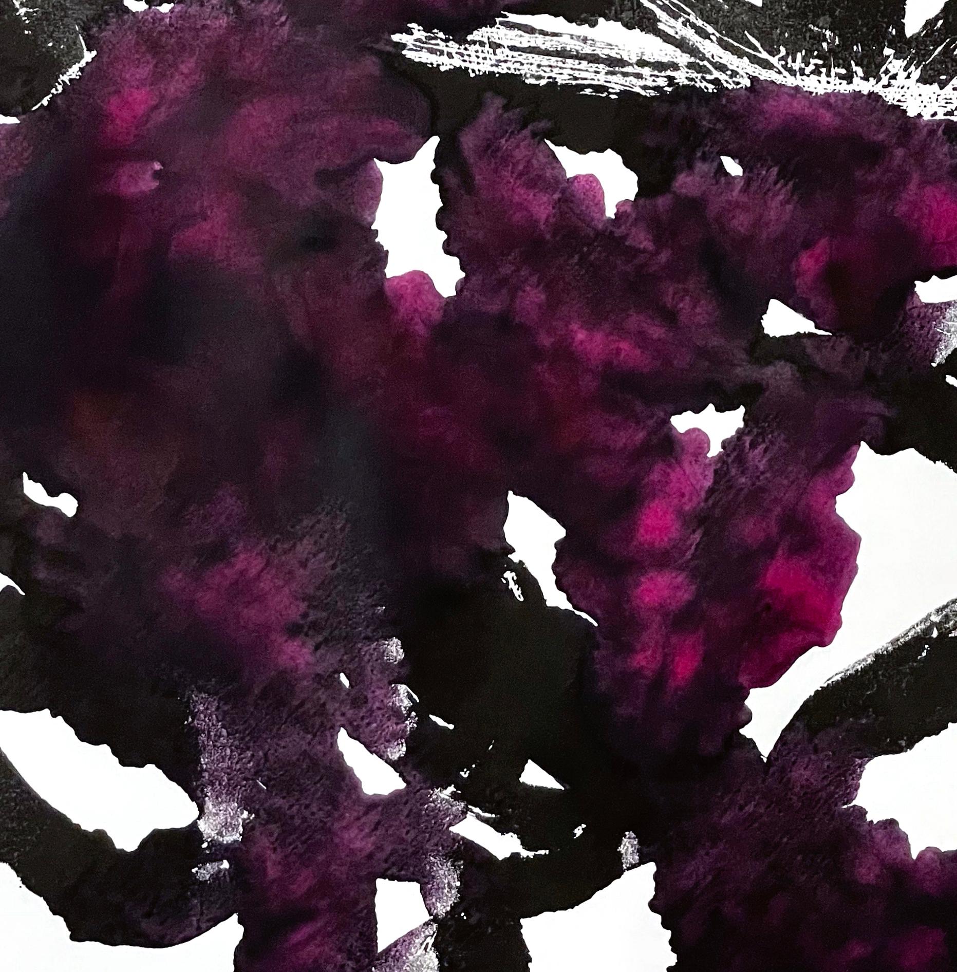 What I Think I Know No. 15 – Abstract Black and Magenta Ink Work (2021) For Sale 2