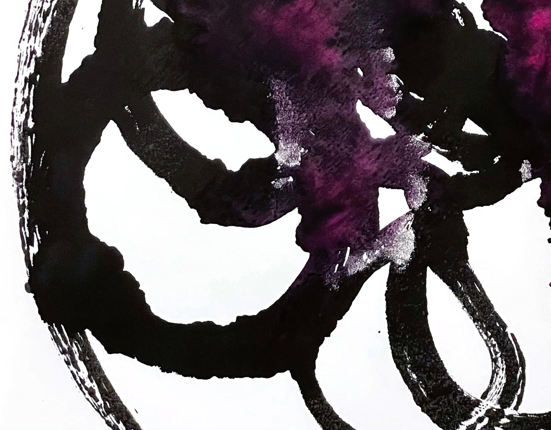 What I Think I Know No. 15 – Abstract Black and Magenta Ink Work (2021) For Sale 3