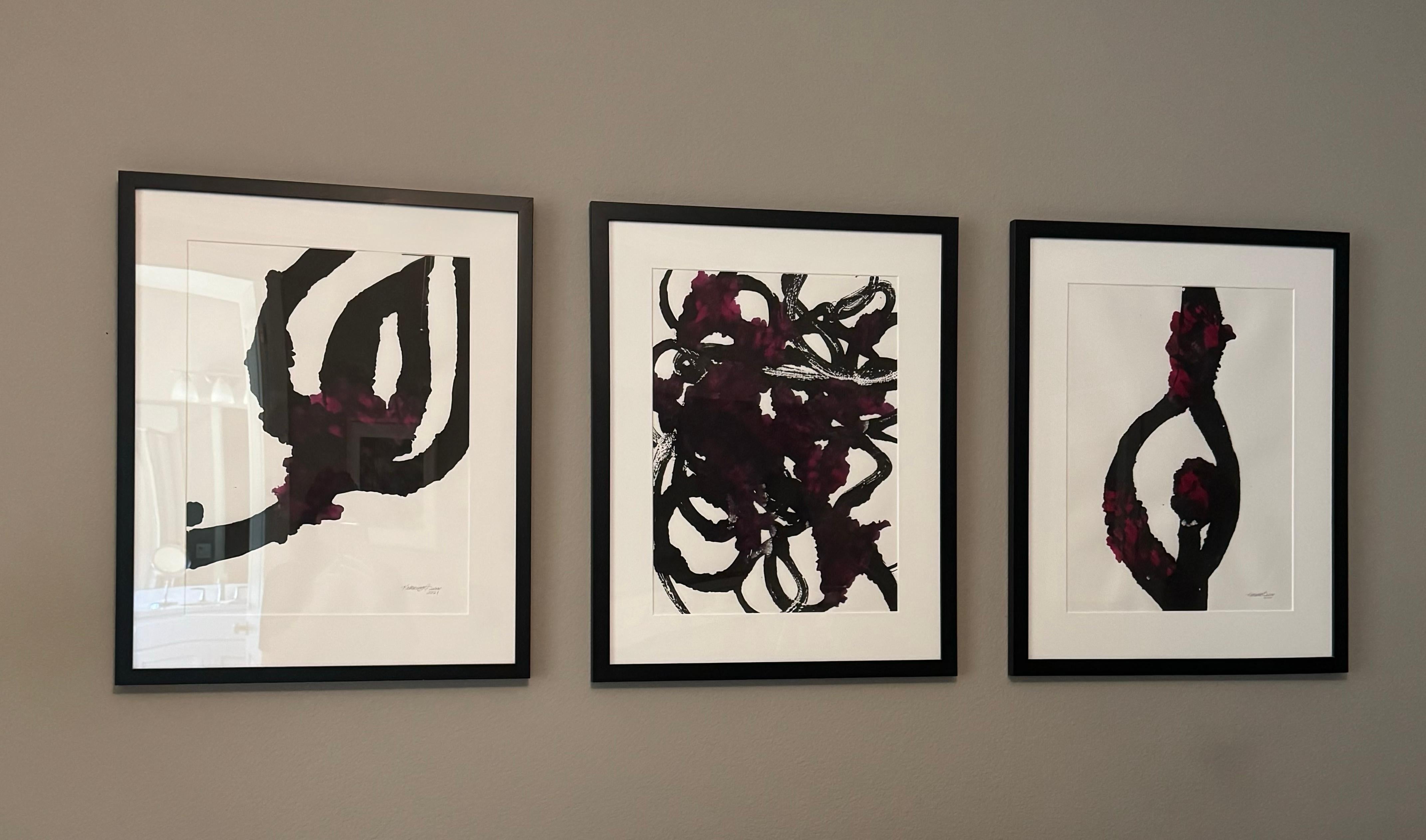 What I Think I Know No. 15 – Abstract Black and Magenta Ink Work (2021) For Sale 4