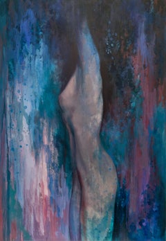 "Becoming", Colorful Nude Oil Contemporary Painting on Canvas