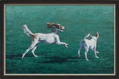 "Buddies" Playful Dogs Running in Oil on Canvas