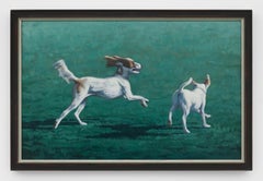 "Buddies" Playful Dogs Running in Oil on Canvas
