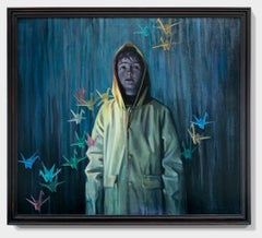 "Insight", Figurative Oil Painting, Portrait of Young Boy in Yellow Rain Jacket