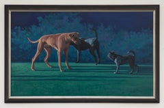 "Introductions" Oil painting of Brown and Black Dogs by Katherine Fraser