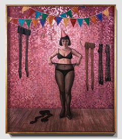 "Layers of Meaning" Femme avec chapeau de soirée et housse de pantalon