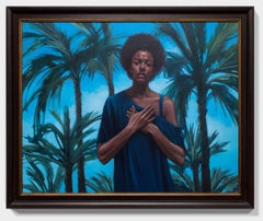 "Letter to the World" Hyper-realistic oil painting, woman and palm trees