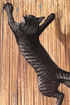 "Nine Lives II" Oil Painting of Striped Kitten, Contemporary, Framed