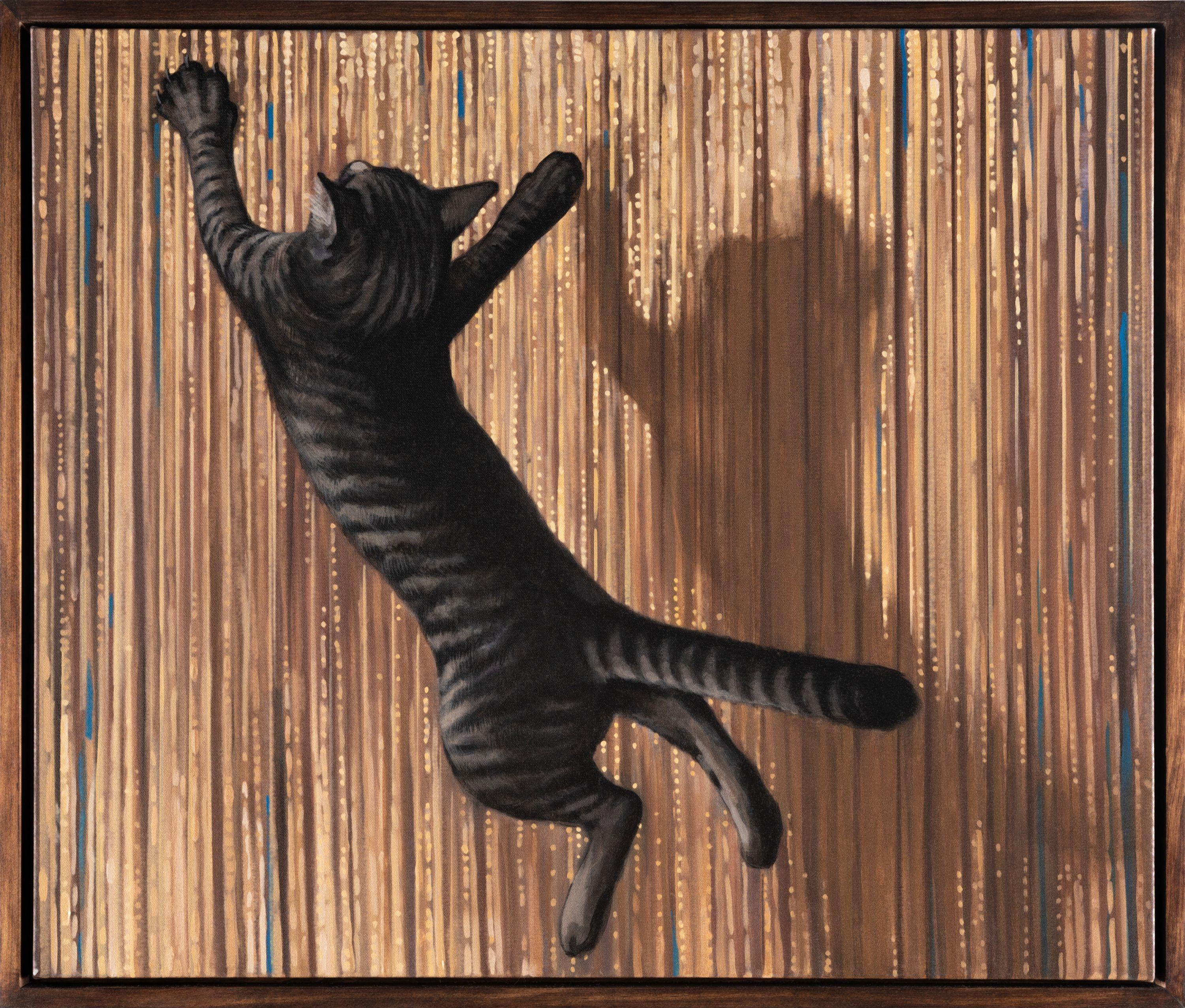 "Nine Lives II" Oil Painting of Striped Kitten, Contemporary, Framed