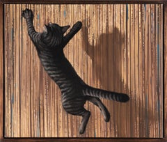 "Nine Lives II" Oil Painting of Striped Kitten, Contemporary, Framed