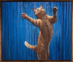 "Nine Lives III" Contemporary Cat Portrait Oil on Canvas, Framed