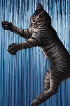 "Nine Lives VI" Chat rayé et bleu