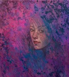 "Abriendo puertas" Salpicaduras moradas y rosas con retrato
