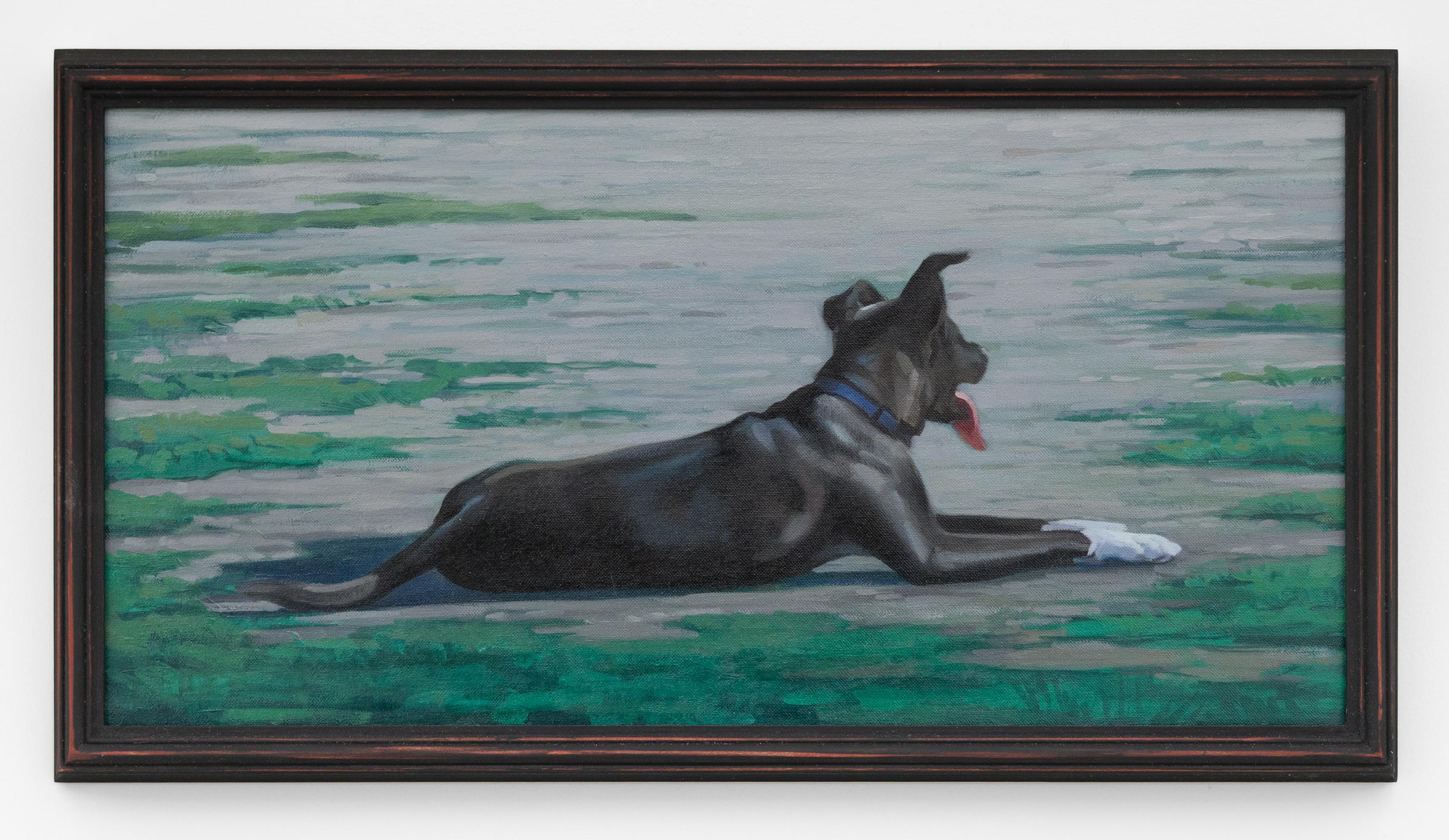 "Pant" Contemporary Portrait of Black Dog by Katherine Fraser