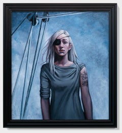 "Prevailing Wind", Grey Figurative Oil Painting, Portrait, Nautical