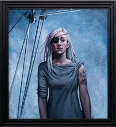 "Prevailing Wind", Grey Figurative Oil Painting, Portrait, Nautical