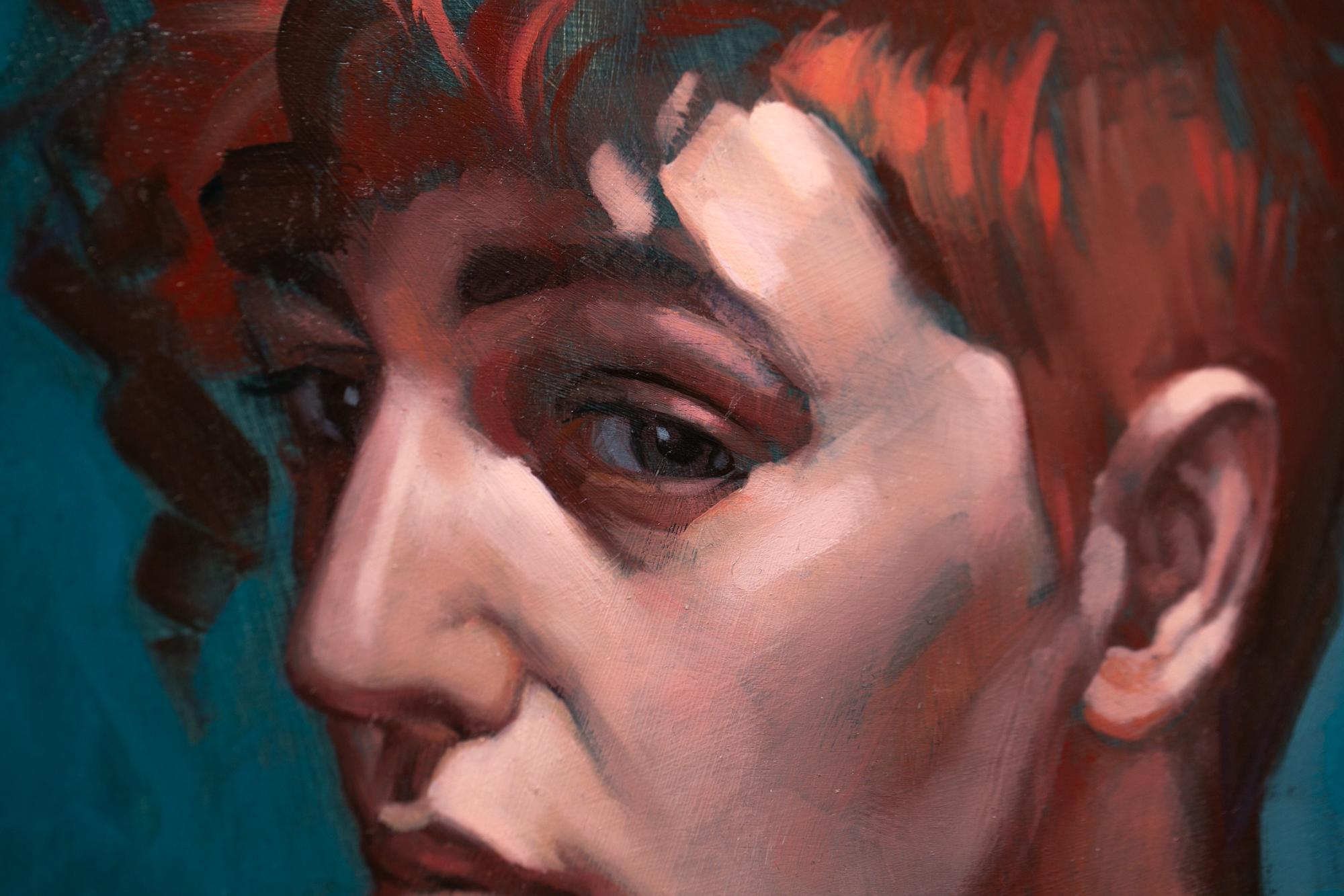 red and blue portrait painting
