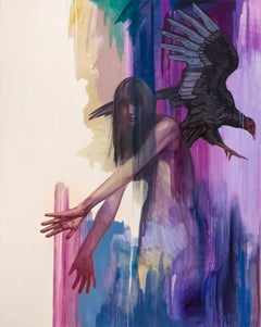 "Renacimiento" Mujer con buitre en un entorno abstracto