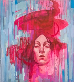 "Singing Like a Flame" Portrait of Woman on Red, Pink, and Blue