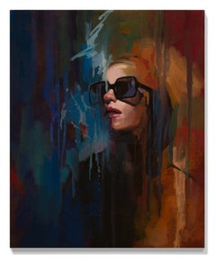"Swiftly as a Thought" Fashion Sunglasses Portrait in Blue and Yellow Background