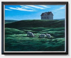 "The Only Time the Sun Came Out", Iceland Landscape Meadow, Painting Sheep