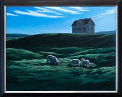 "The Only Time the Sun Came Out", Iceland Landscape Meadow, Painting Sheep