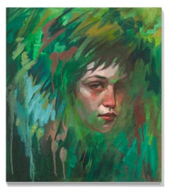 "Tribal" Abstract Botanical and Portrait in Greens